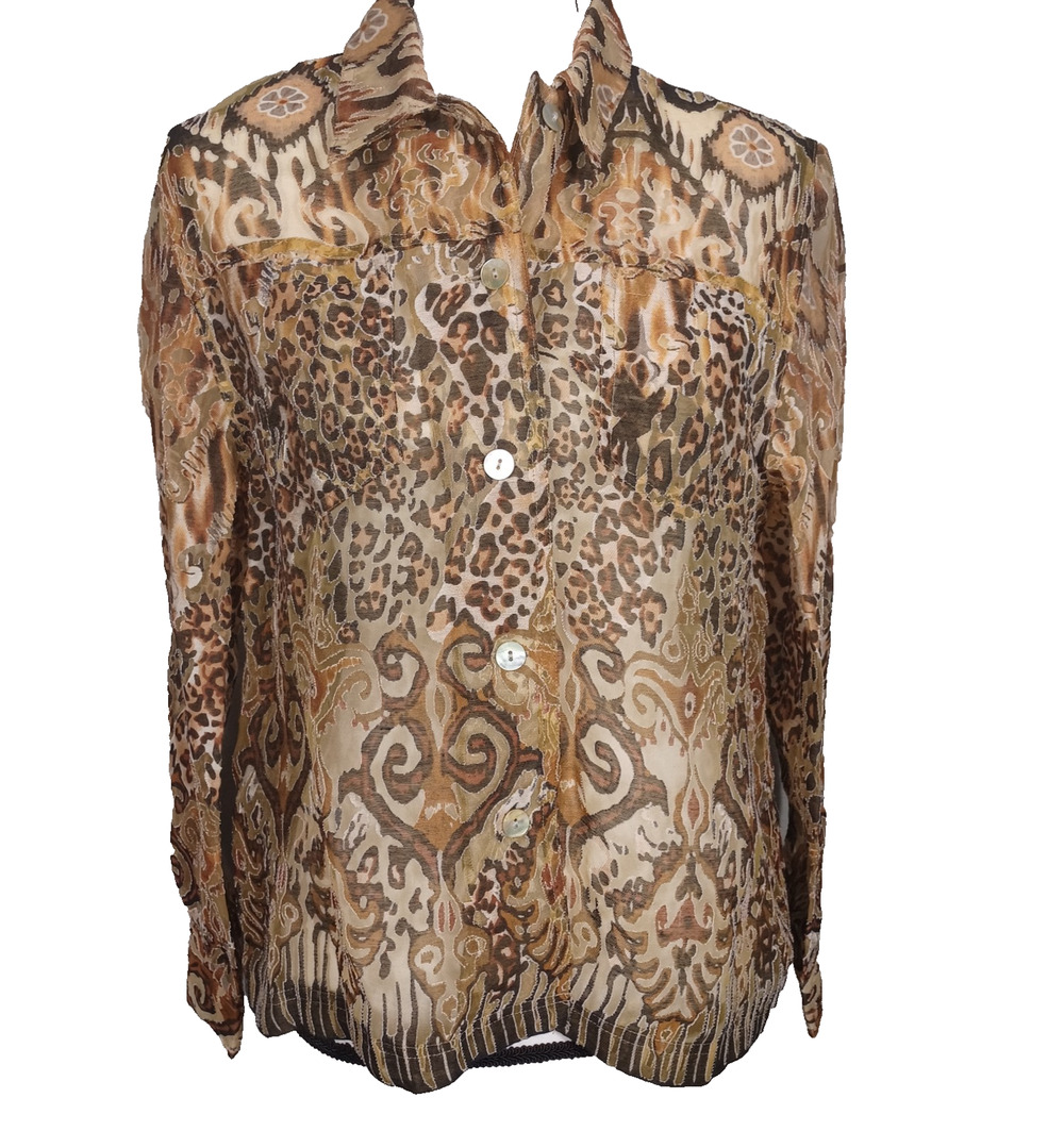 Alfred Dunner 12P Animal Print Burnout Button Up Top Abalone Buttons